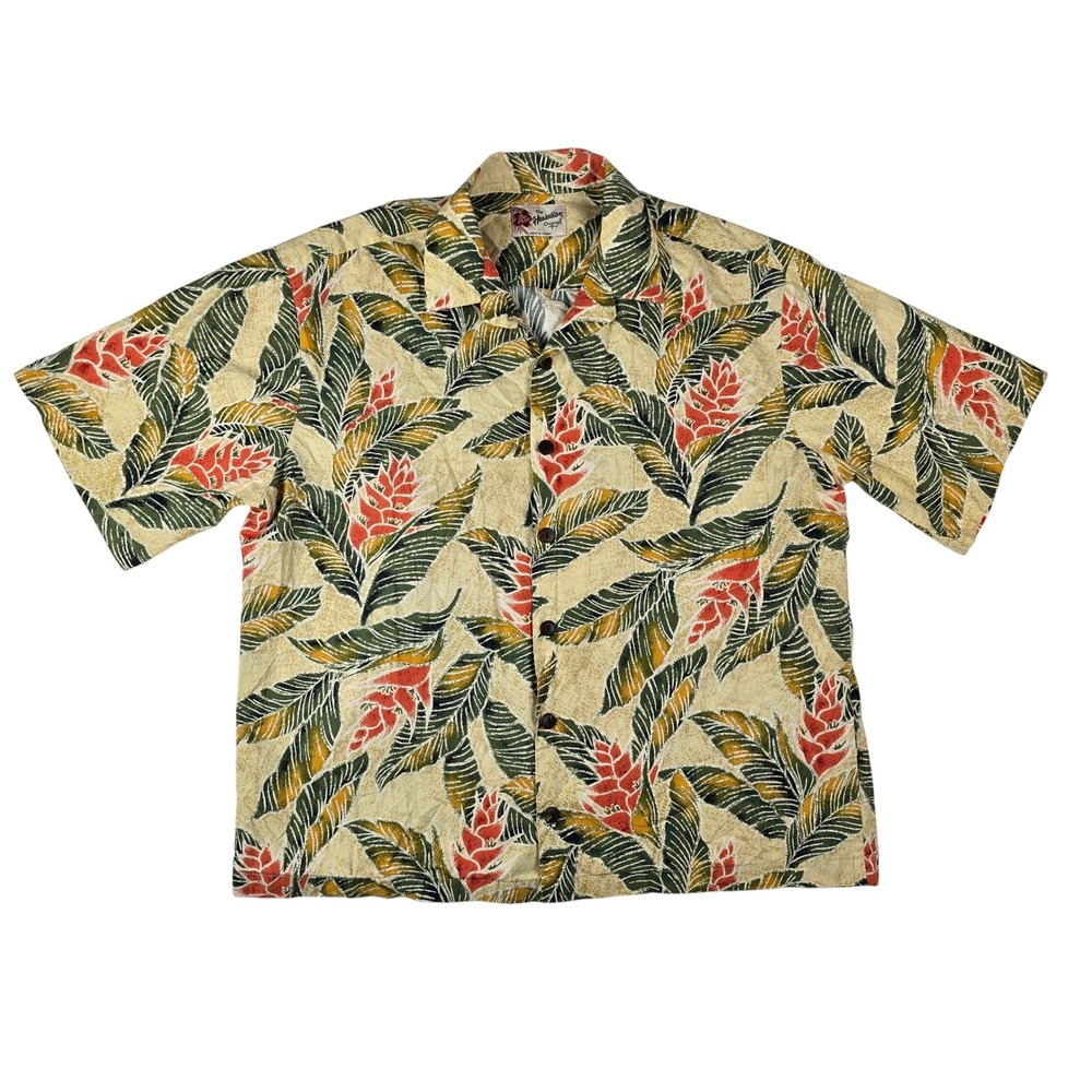 Hilo Hattie Hawaiian Original Shirt Men Large Yellow Floral Tropical 100% Cotton